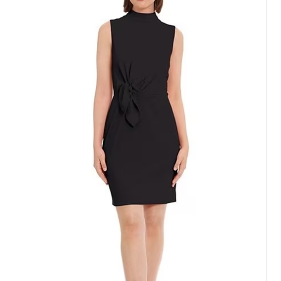 Donna Morgan Stretch Mock Neck Mini Sheath Dress Navy Blue - Picture 1 of 12